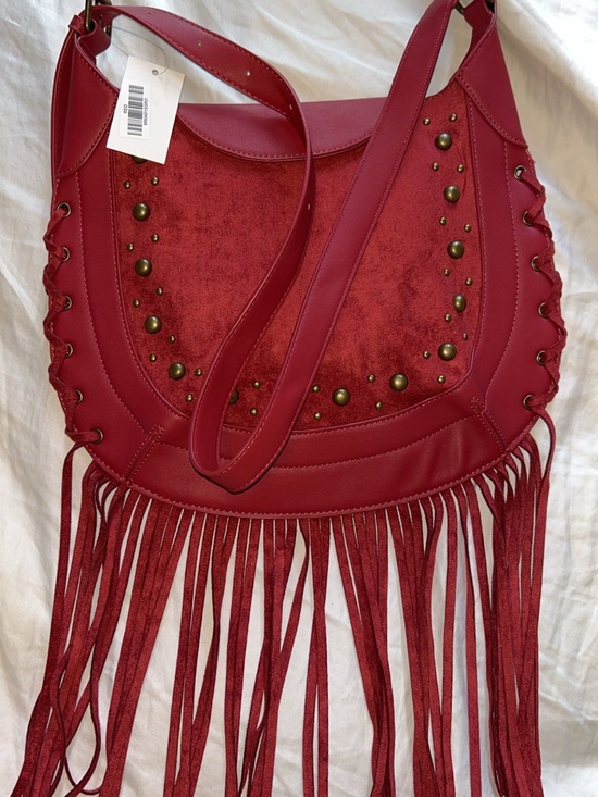 Three Bird Nest Handbags - Three Bird Nest Red Fringe Crossbody Hobo Bag with Stud Accents
